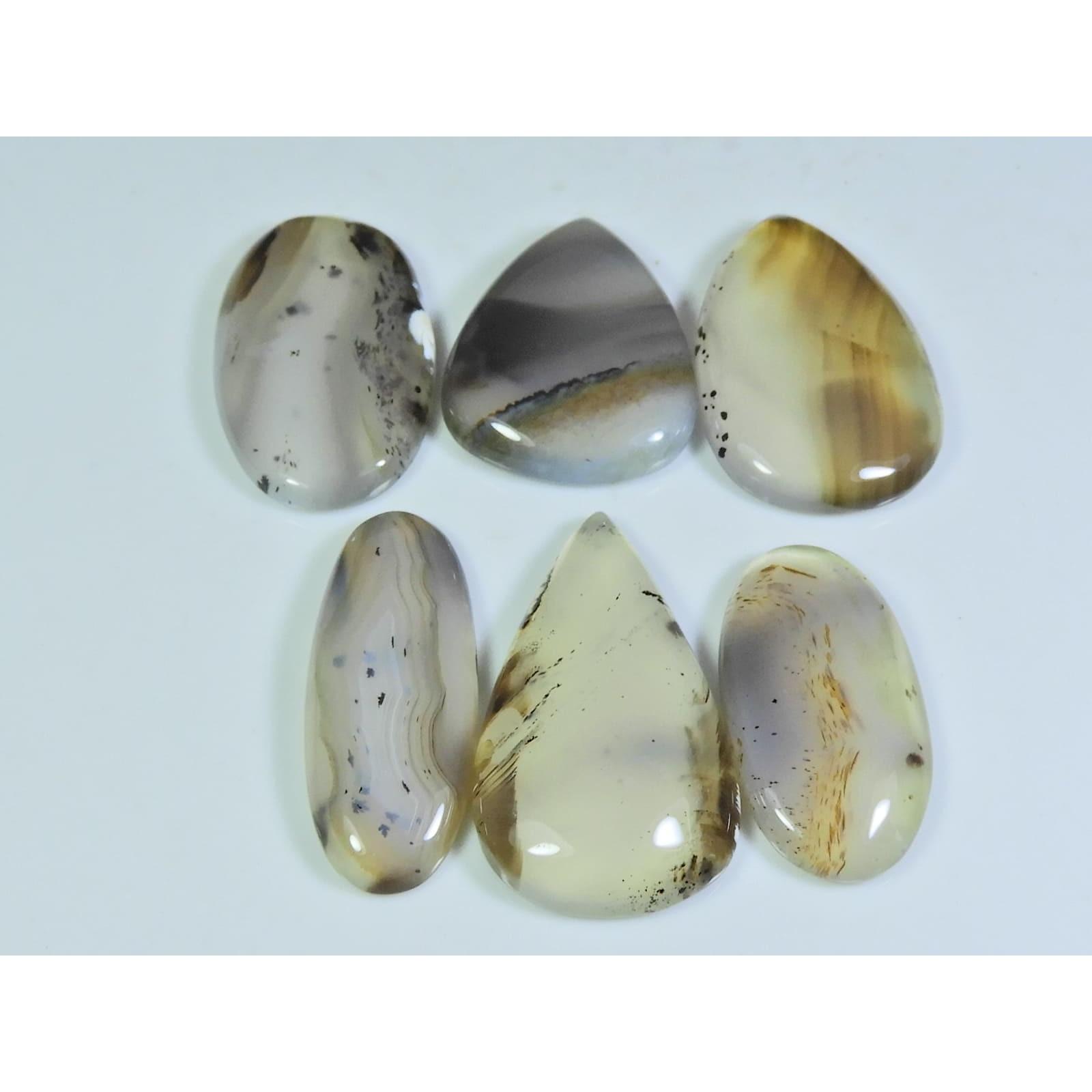 

153Cts. Натуральный Ботсванский Агат Груша Кабошон Свободный Драгоценный Камень Лот 6 Шт. A-675