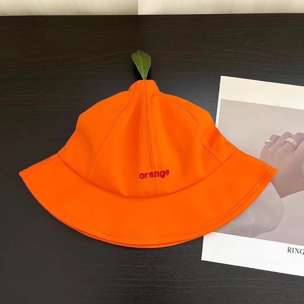 Quick-dry Creative Orange Bucket Cap Cotton Embroidered Letter Sun Hat  Camping