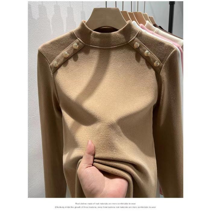 Mid-collar Bottoming Shirt For Women In Autumn And Winter, New Style White Long-sleeved T-shirt, Stylish Small Shirt