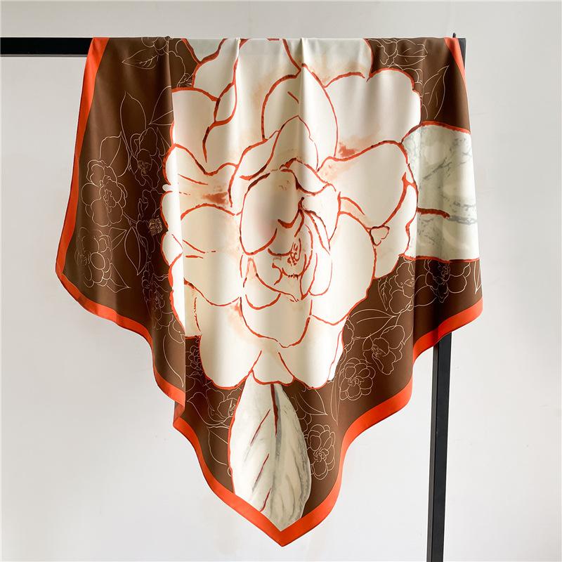 Luxury Brand Square Scarf For Women Design Shawl Wrap 90cm Print Twill Silk Women Hijab Female Foulard Headband Bandana