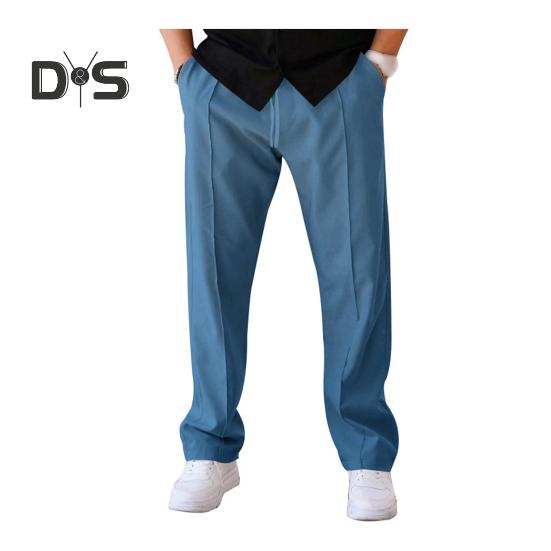 

Мужские прямые спортивные брюки с эластичной резинкой на талии, широкие штанины, однотонные, с карманами, свободные повседневные брюки для работы, путешествий и отдыха на природе M синий