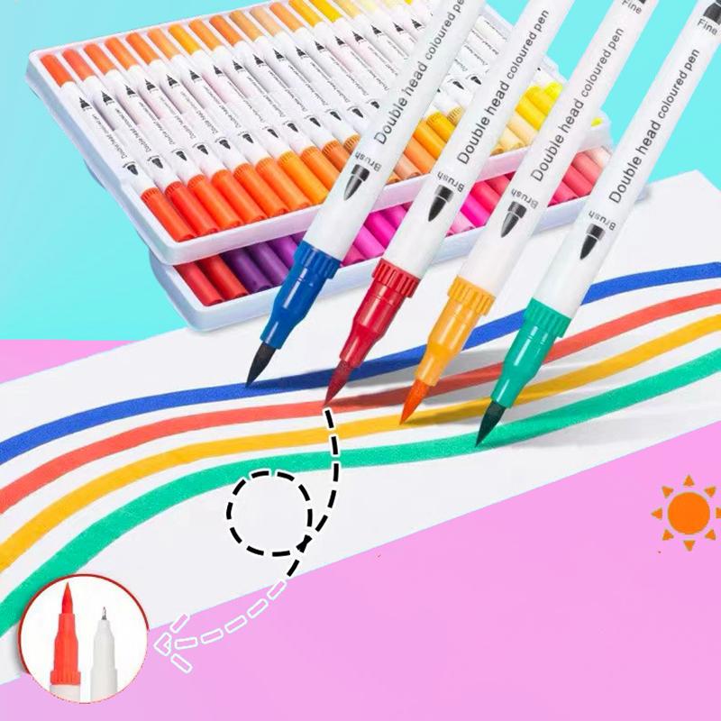 12 Colors Drawing Watercolor Art Markers Pen, Double Tip Brush Fineliner Colouring Painting Pens Set, Art Stationery Supplies