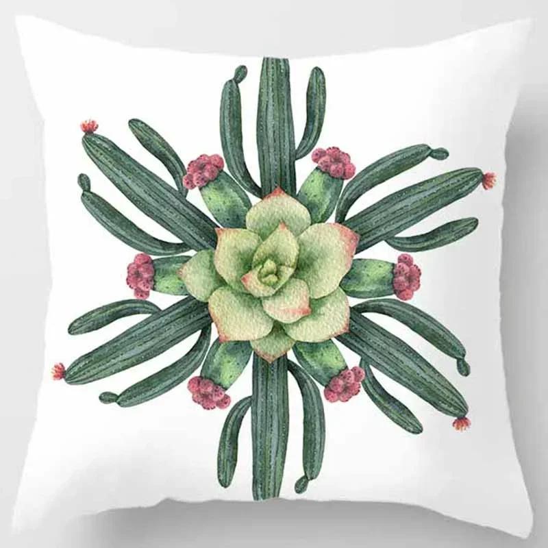 Car Sofa Cushion Cover Botanical Cactus Print Square Pillowcase Bedroom Home Decor