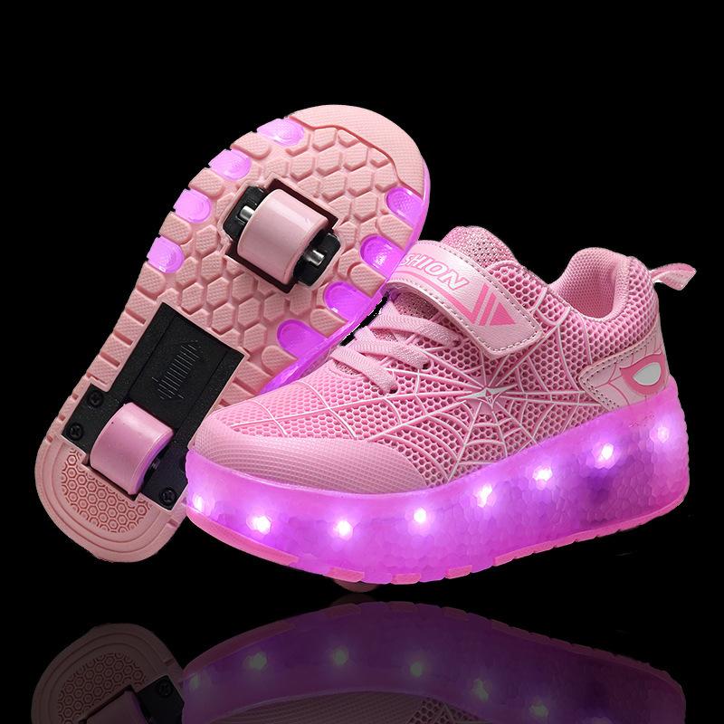 Children's Charging Runaway Shoes Automatic with Lights Single and Double Wheel Skates Luminous Shoes