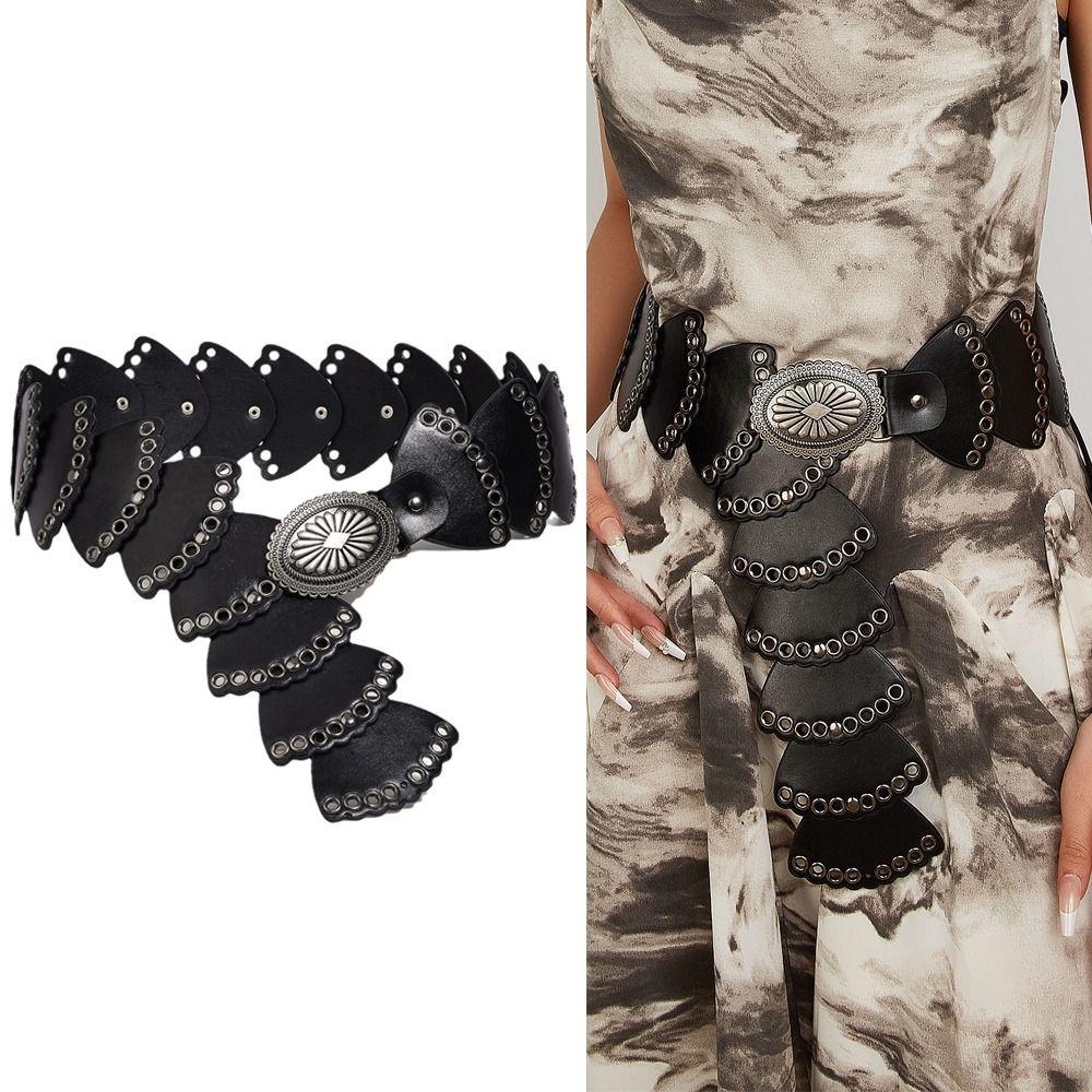 

Flabellate Geometric Punk Waistband Luxury Design Waist Strap Trend Wide Leather Belt