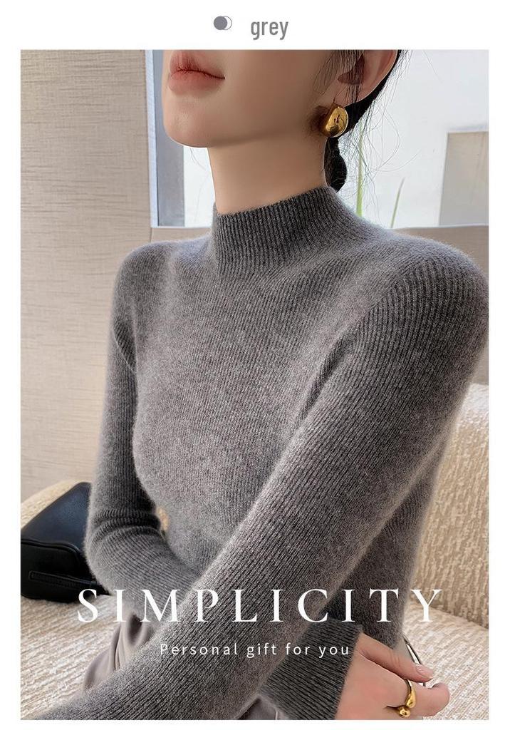 Women's Seamless Half-High Neck Knit Sweater: Versatile, Tight-Fitting Base Layer for Autumn and Winter