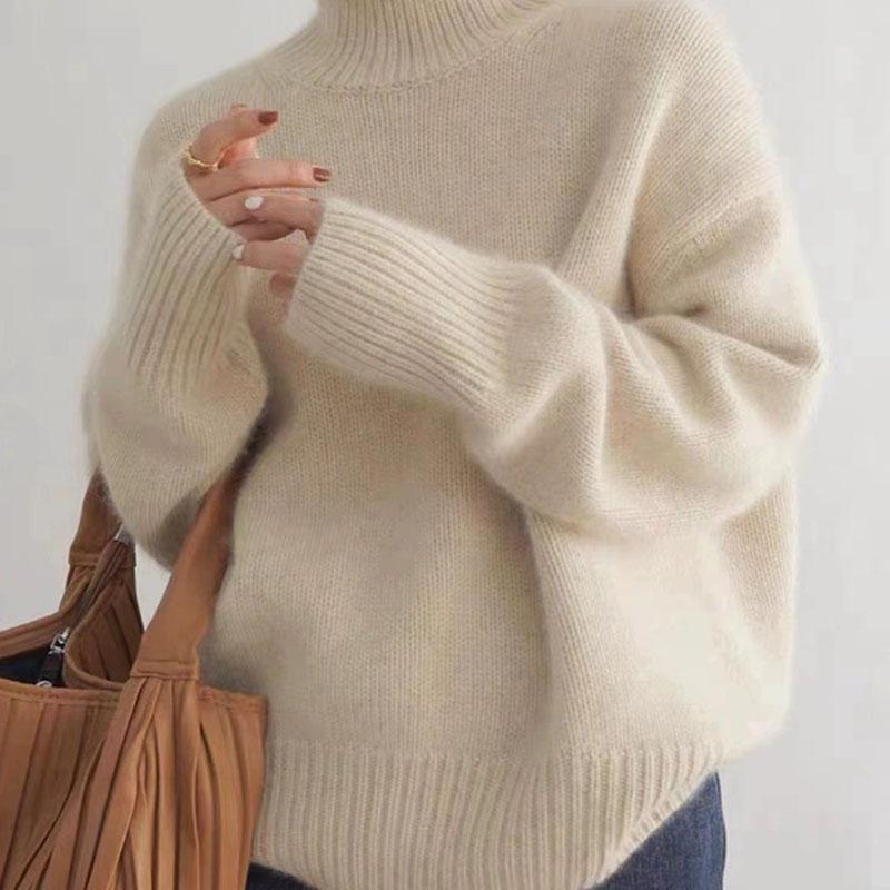 Autumn and Winter Thickened High Neck Women Loose Versatile Knitted Pullover Sweater Lazy Wind Bottoming Shirt Outside Wear Female