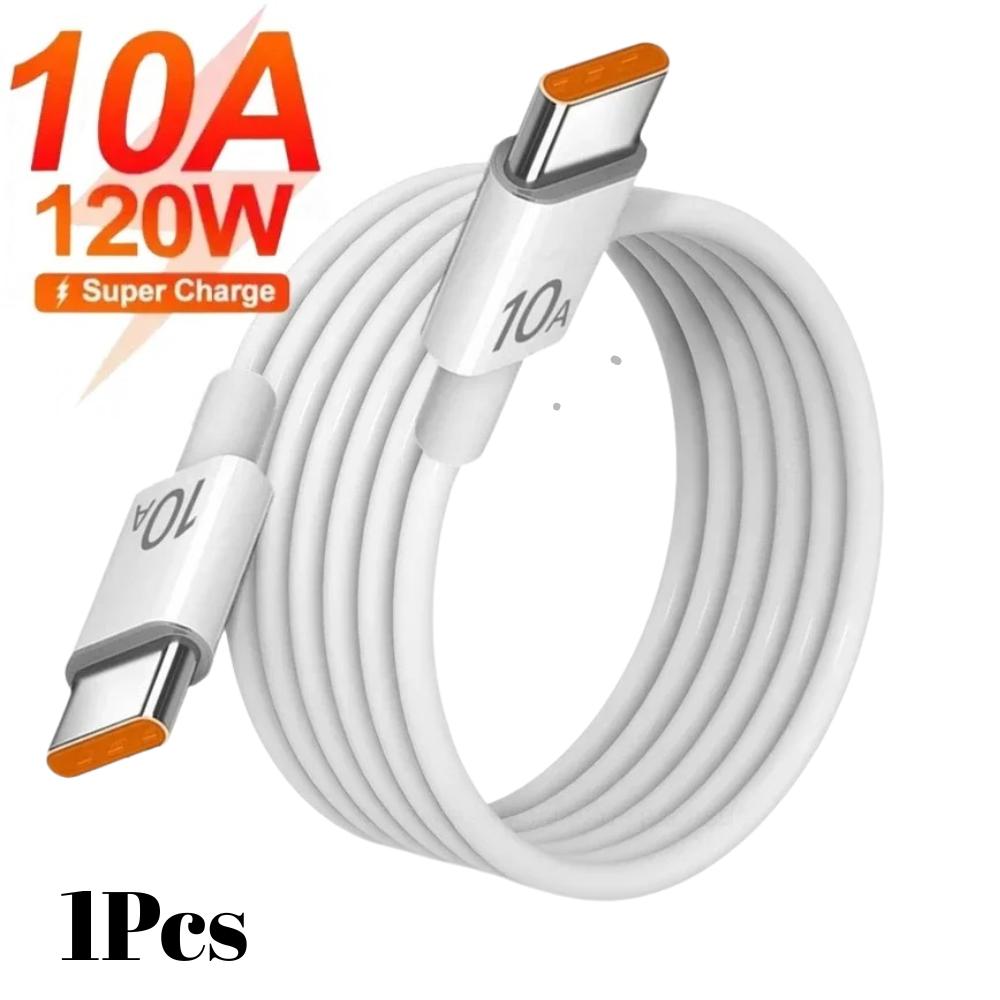 

120W 10A USB C to C Cable Fast Charging Cord for iPhone 15 Pro Max Samsung S24 Xiaomi iPad MacBook PD QC 4.0 Braided Nylon Long 0.25m