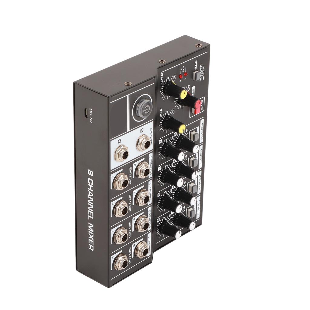 Q48 Portable 8‑Channel Stereo Audio Sound Mixer Karaoke Microphone Amplifier Console