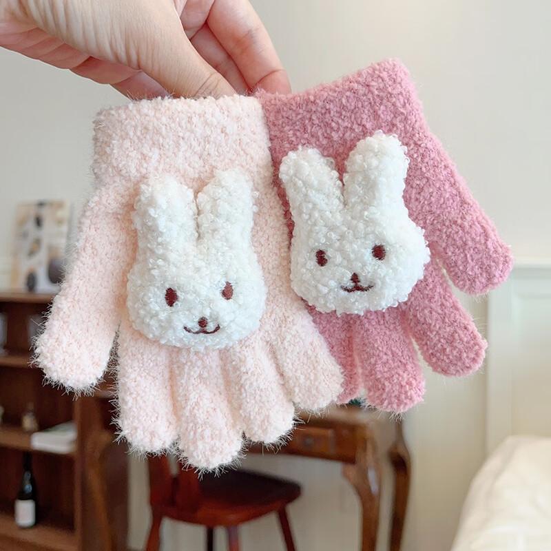 Gants d'hiver à cinq doigts pour enfants avec lapin de dessin animé