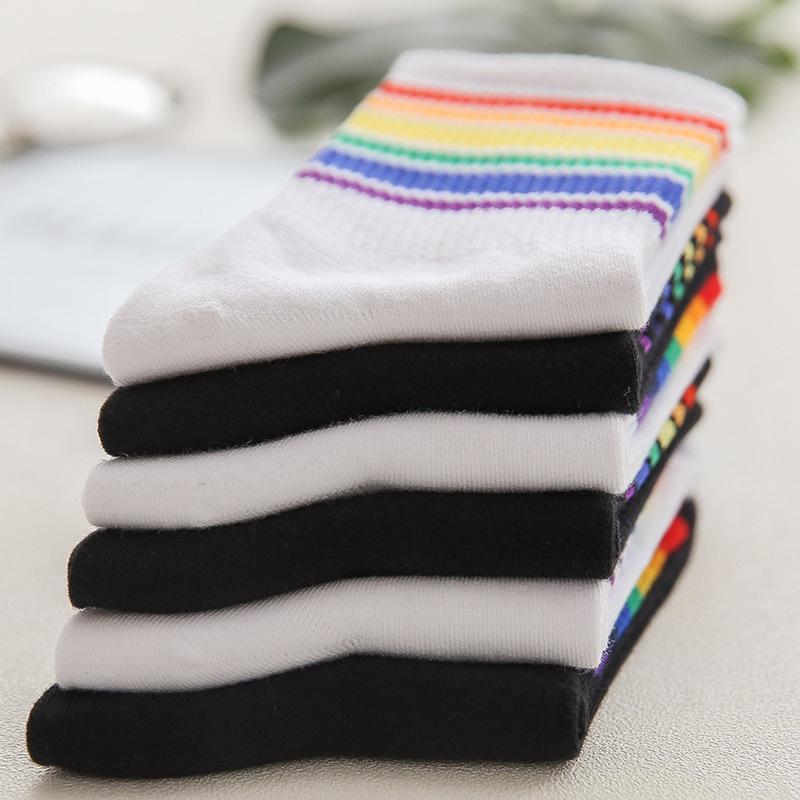 Female Spring and Autumn Fashion New Rainbow Sport Tube Socks