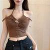 Sexy Spice Girls ins Hollow Neck Suspender Button Button Vest Women's T-Shirt Summer Slim Off-Shoulder Top Women's Trend