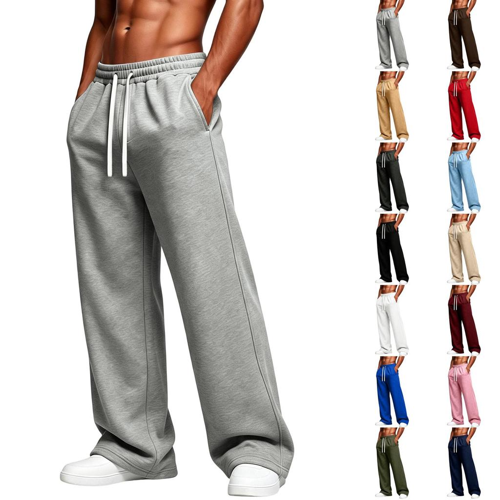Men's Casual Color Loose Fit Sweatpants with Elastic Waist Straight Leg