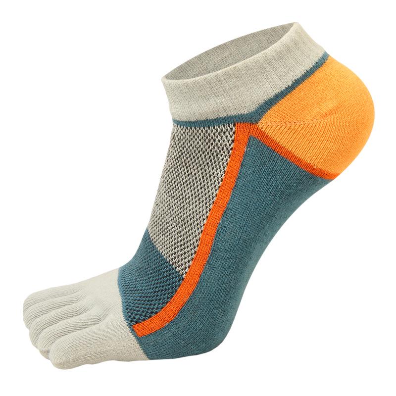 Men's Thin All-Cotton Five-Toe Low-Cut Crew Socks: Sweat-Wicking, Anti-Odor, Anti-Friction, Color-Blocking Design
