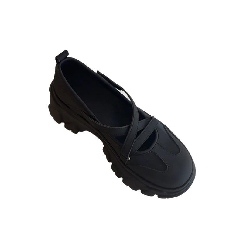 Retro Dicksohlige, Höhenvergrößernde, Rundzehen-Einzelschuhe, Vielseitige Weichlederschuhe