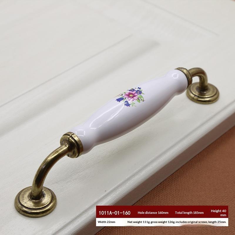 European Flower Ceramic Handles Kitchen Cabinet Storage Dressers Classic Wardrobe Cabinet Closet Door Pulls