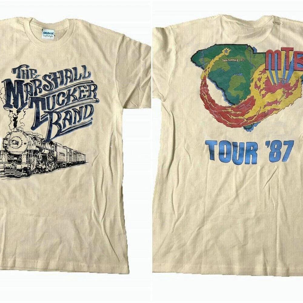 

1987 80-е винтаж Marshall Tucker Band тур на поезде 2 стороны Песочный Унисекс JT00270 Унисекс Футболка XL