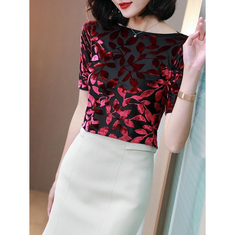 V-Ausschnitt Basis-Shirt für Damen In Frühling und Herbst Modisches Schwarzes Innenfleece-Mesh Mid-Sleeve Damenoberteil Temperament Kleines Hemd