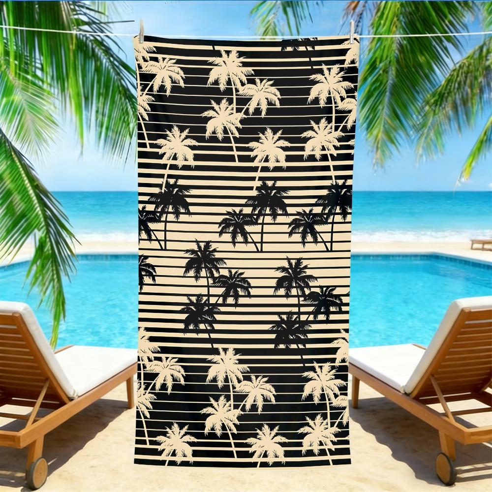 

Retro Stripe Palm Tree Beach Towel – Oversized Quick Dry Sand Free with Black & Beige Print W30*H60(CM)