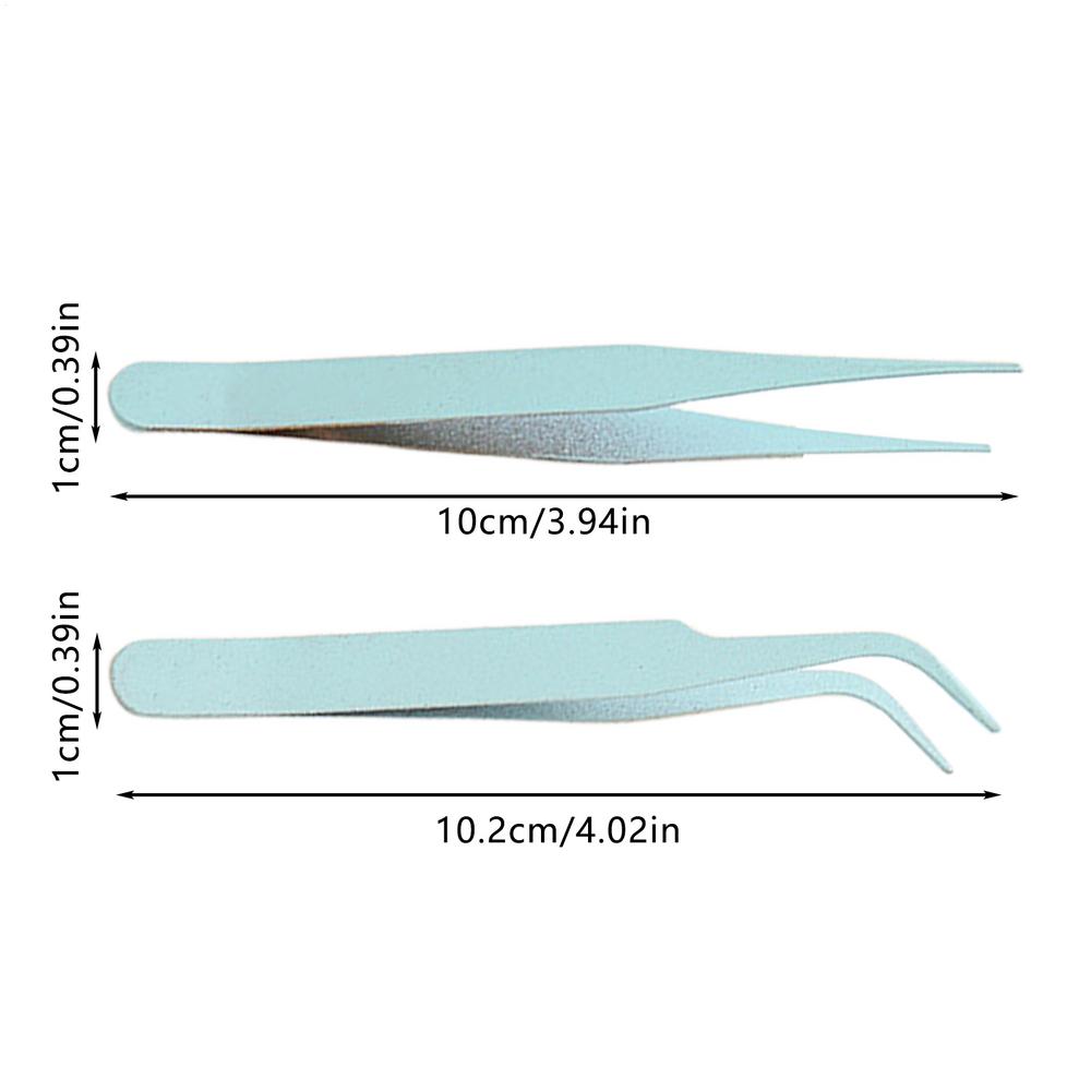 2Pcs/set Scrapbook Tweezers Stainless Steel DIY Crafting Lashes Stickers Colorful Straight and Curved Tips Eyelash Tweezers зелёный