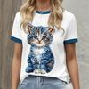 Camiseta de Dibujos Animados para Mujer Cuello Redondo Estampado Animal Patrón de Gato Verano Exterior Casual Manga Corta