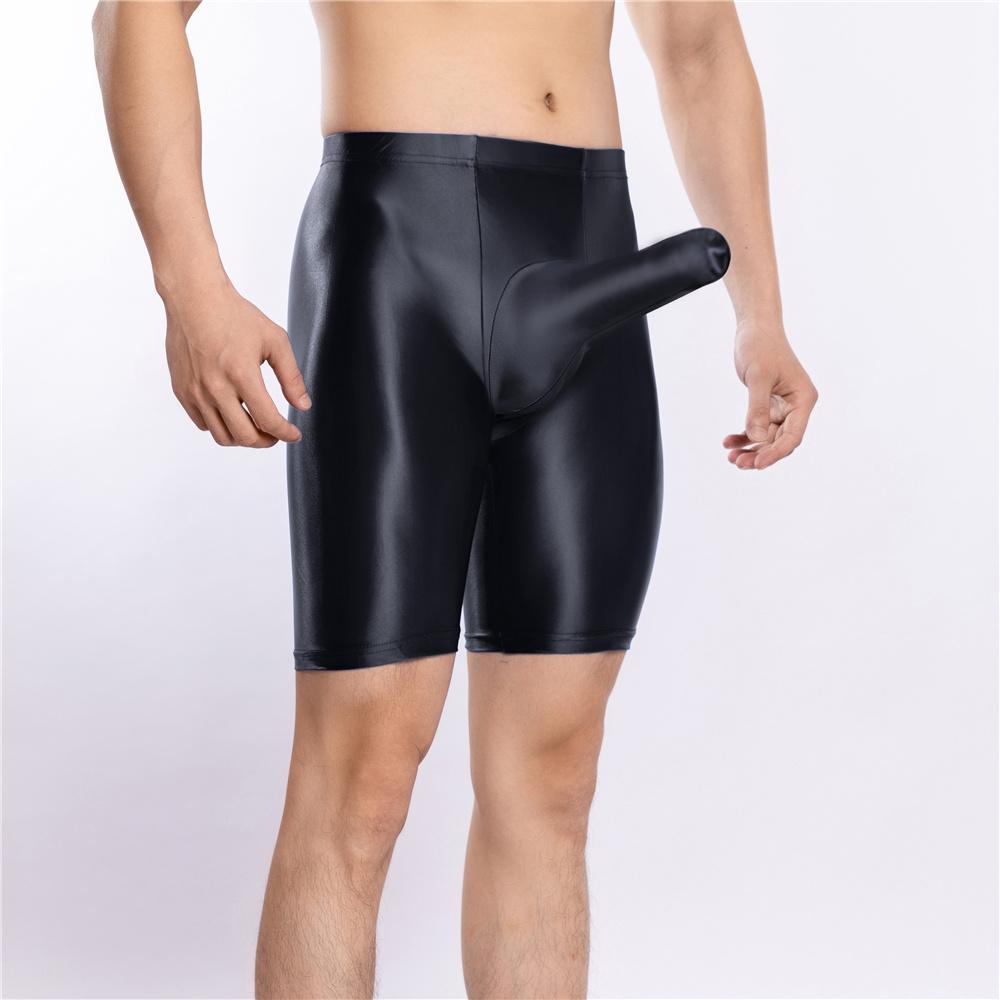 Sexy Männer Satin Glatt Penisring Boxer Gym Leggings U Konvexe Tasche Dessous Shorts Slip Höschen Elastische Hosen Formwäsche