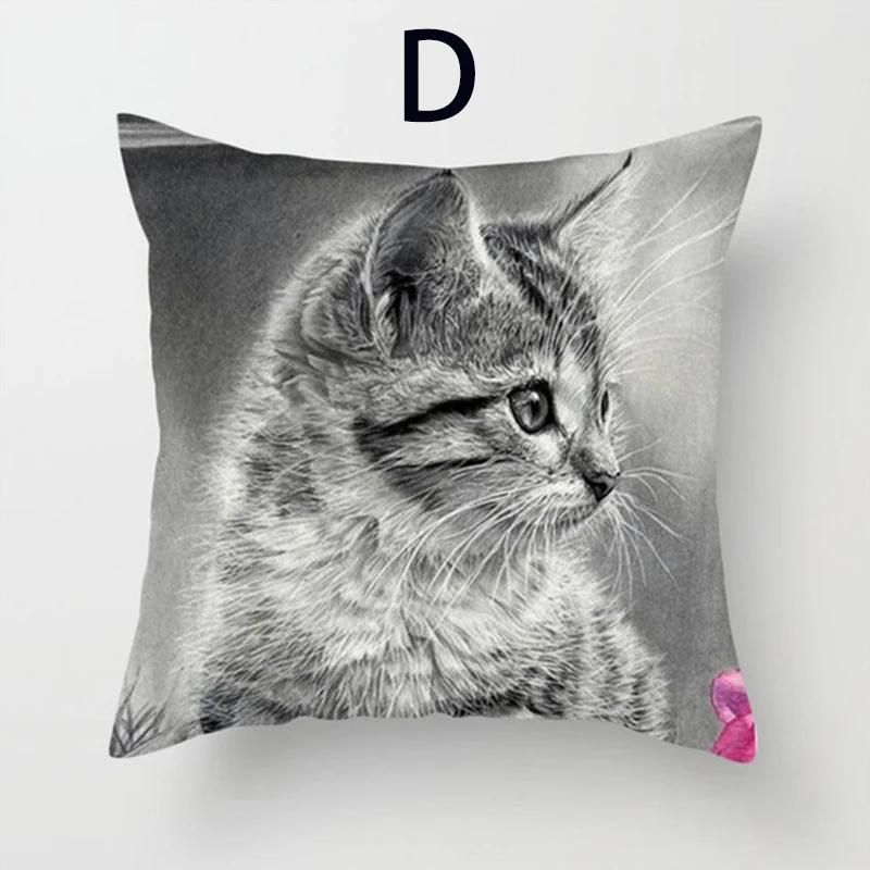 Cushion Cover Cute Cat Pattern Square Pillowcase Zipper Birthday Gift Sofa Home Hotel Decoration 45*45Cm