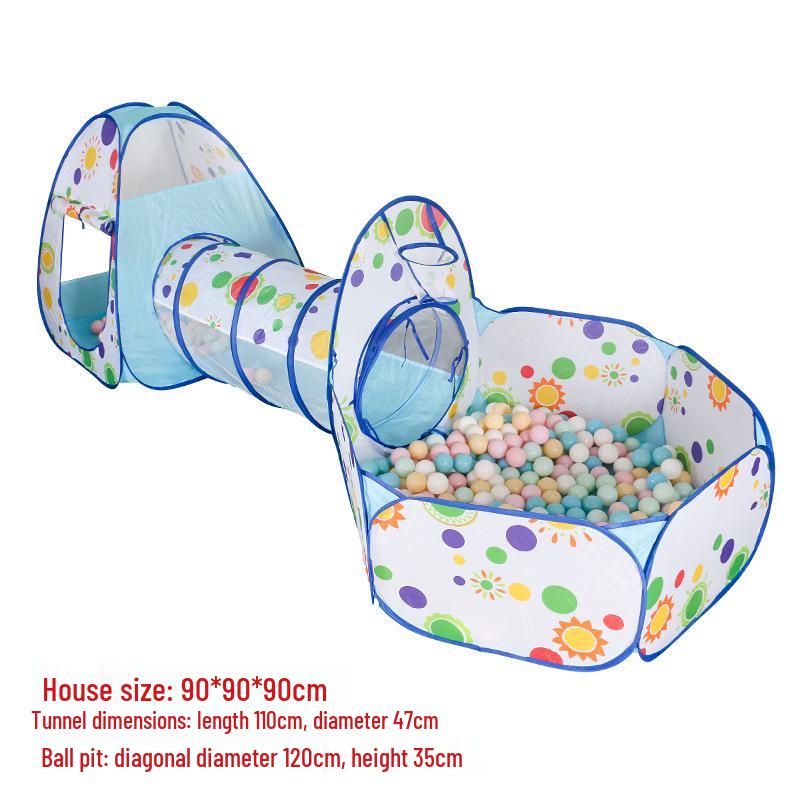 Children's Indoor Three-Piece Play Tent Set with Tunnel and Polka Dot Ball Pit Fence