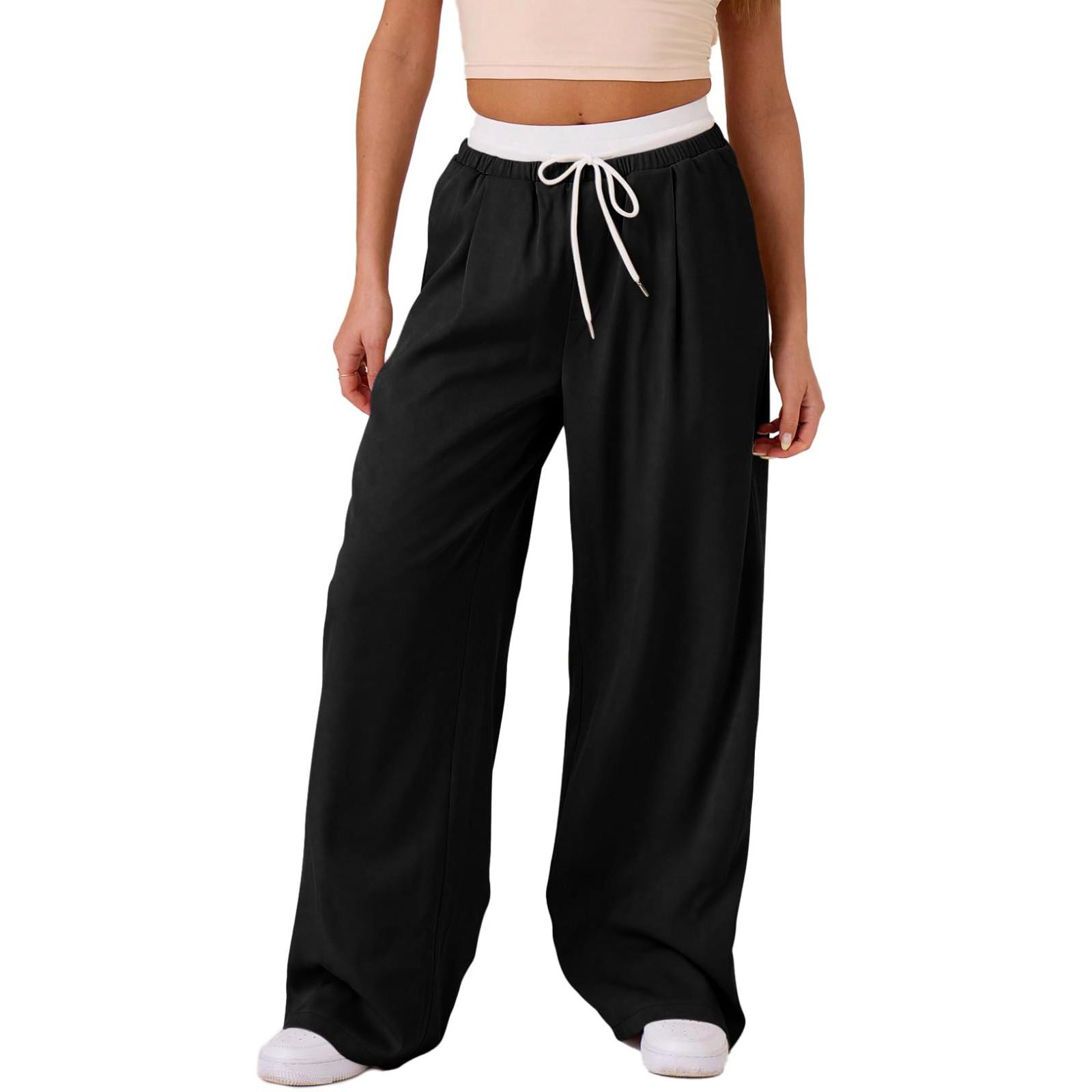 

Женские спортивные брюки с высокой талией и карманами, спортивные брюки, однотонные повседневные брюки M чёрный