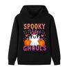 Warm Children Hooded Pullover, Lovely Ghost Pumpkin And Colorful Halloween Text Graphic, Autumn Winter Long Sleeve Sweatshirt For Kids Casual Outfit