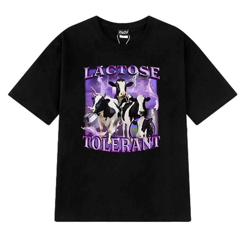 

High Quality Lactose Tolerant Funny Meme Graphic black short sleeve T shirts Unisex harajuku T-shirt Men Women 100% Cotton Tops 4XL