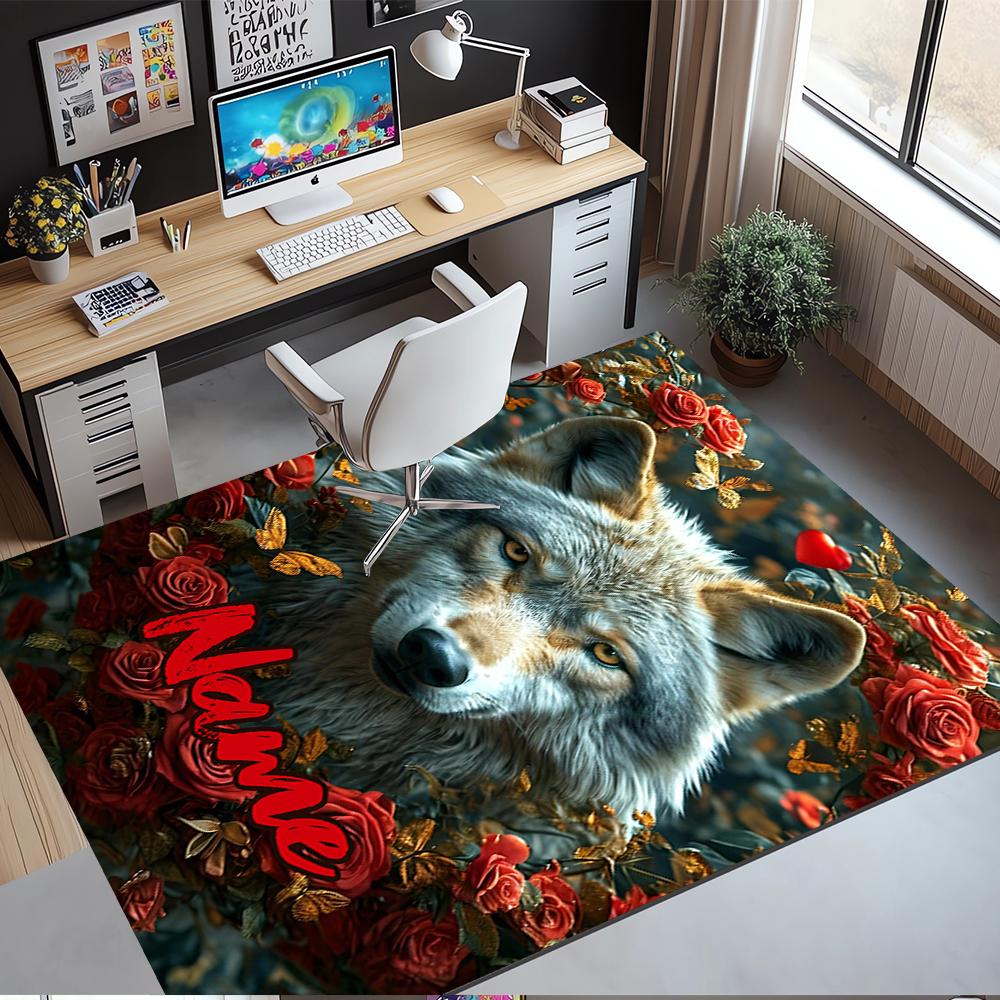 Custom Name Wolf Printed Carpet,Rug for Office Chair Living Room Bedroom Kitchen Room Decor Gifts.