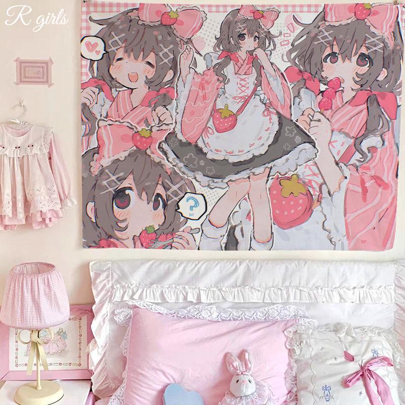 Ins Japanese Sweet Girl Background Wall Hanging Cloth Cartoon Cute Bedroom Room Decoration Background Cloth Wall Tapestry