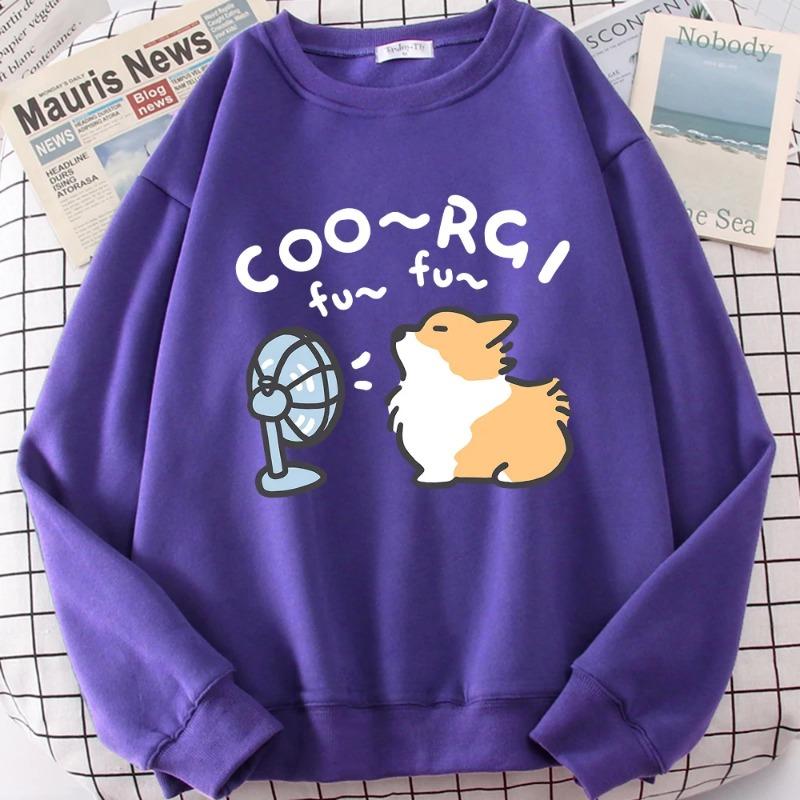 

Ветер дует собака корги веселый милый принт мультфильмы толстовка женская круглый вырез пуловер повседневный свободный худи мультфильмы толстовки пуловеры длинные рукава женские S фиолетовый