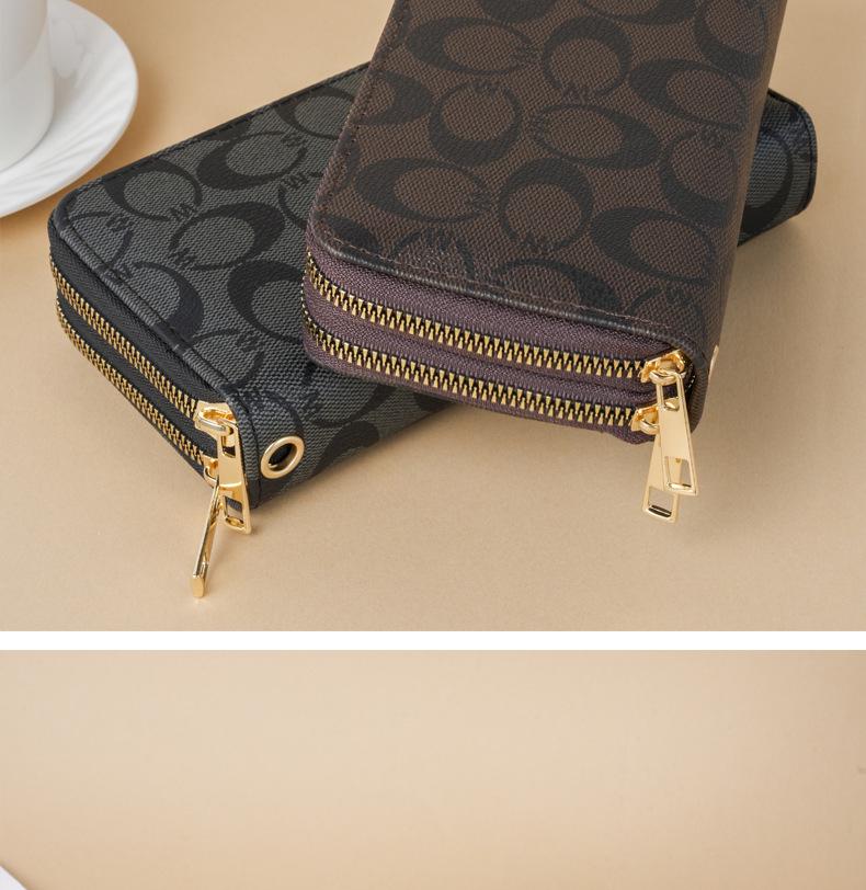 Portofel de lux pentru femei 2025, lung, cu fermoar dublu, tip clutch, cu curea de mână