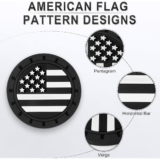 JUSTTOP Car Cup Holder Coaster,American Flag Non-Slip Ert Car Cup Coaster,Car Accessories Interior For Women And Man,4 Pack Black