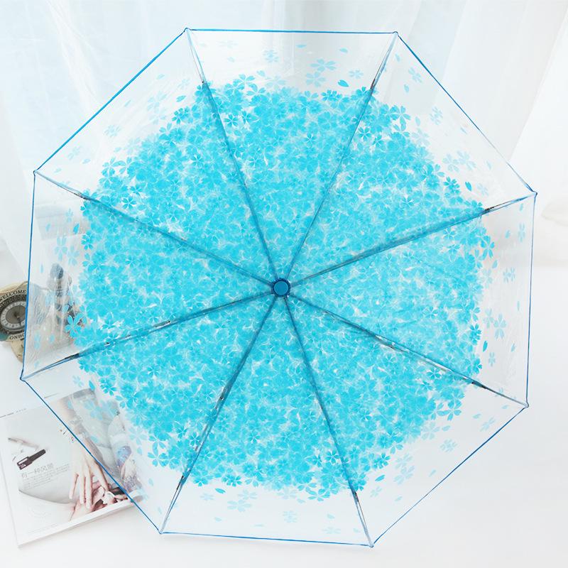 Japonský lesní styl průhledný deštník s třešňovými květy s klenutou dlouhou rukojetí pro studenty