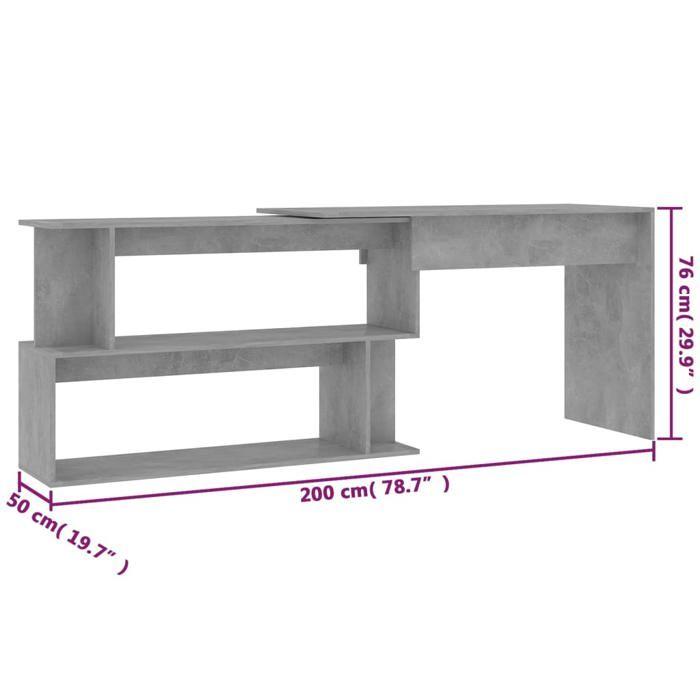 VidaXL Bureau d'angle Gris béton 200x50x76 cm Aggloméré