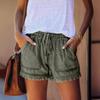 Tassel Elastic Waist Mid-Rise Denim Cotton Women's Shorts