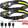 Induction Headlamp COB+LED Head Flashlight Built In Battery USB Rechargeable Outdoor Waterproof Camping Fishing Work Lantern