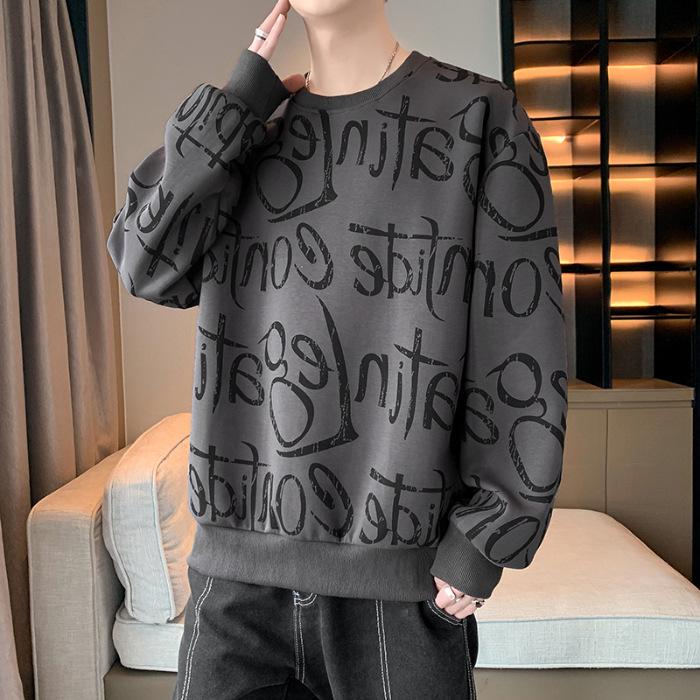 Men's Graffiti Hoodie, Plus Size, Round Neck, Long Sleeve, Spring/Autumn 2025 Trendy Teen Base Layer Top