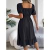 GMXIA Spring and Summer Casual Square-neck Short-sleeved, Waist-cinched, Ruffled A-line Skirt Women's Clothing