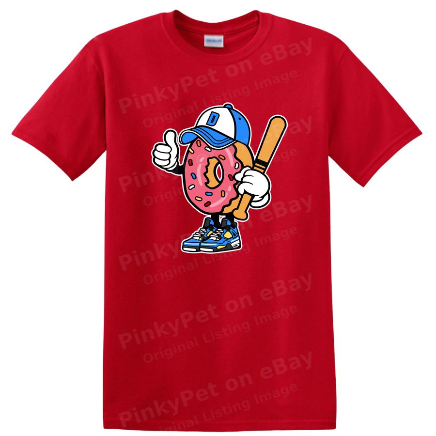 Donut Baseball Player Funny Graphic T Shirt Cool Cute Tee w/ Bat and Cap