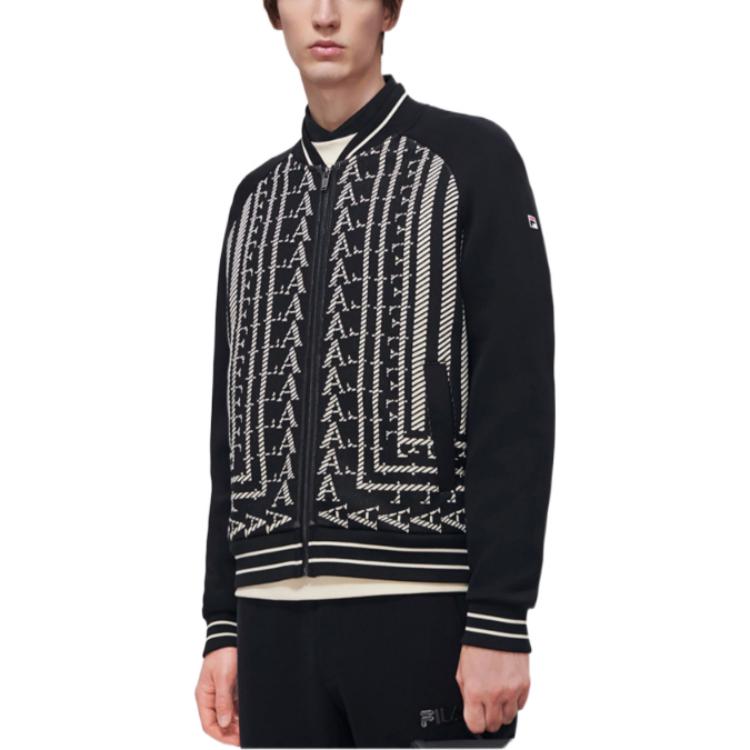 FILA Geometric Pattern Knit Zip Long Sleeve Jacket Men jackets Black F11M318502F-BK