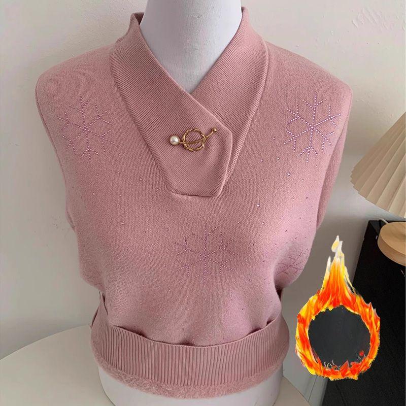 Женский флисовый свитер Plus, зимний флисовый трикотаж с V-образным вырезом, теплый пуловер, джемпер, вязаный топ S розовый