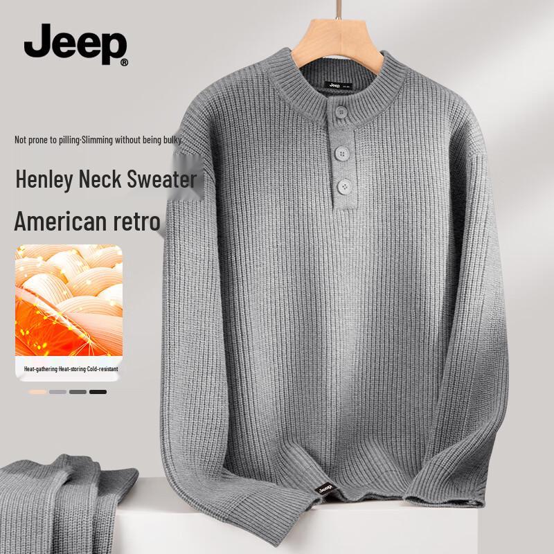 

JEEP Men s Henley Collar Pullover Sweater L