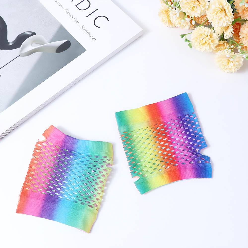 Short Half Finger Long Half Finger Girl Nylon Fishing Net Gloves Rainbow Color Gloves Arm Sleeves