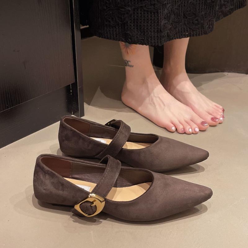 Suede inner height increase pointed tip shallow mouth single shoes women's spring and autumn new gentle fairy Mary Jane shoes