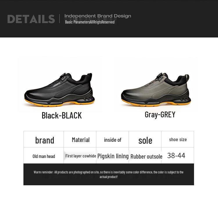 Laorentou Men's Genuine Leather Slip-On Running Shoes with Breathable Mesh and Rotating Buckle.