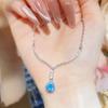French Light Luxury Design Sense Imported High Carbon Diamond Aquamarine Necklace Inlaid With Blue Ice Flower Cut Pendant Female